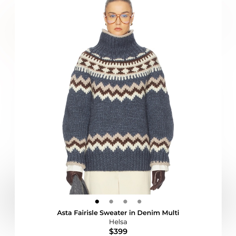 Helsa Fairisle Turtleneck Sweater in Denim and Cream